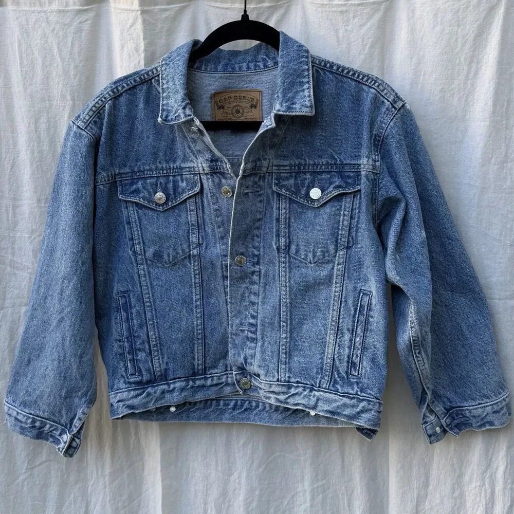 Vintage 90s Gap Kids Denim Trucker Jacket - Size Large (10-11) Medium Wash